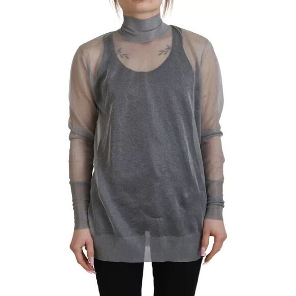 Dolce & Gabbana Gray See Through Turtleneck Pullover Women's Sweater (Pre-Owned)